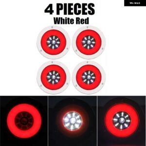 4インチ ラウンド LED テールライト 12V 24V トラックトレーラーブレーキストップライトリバースシグナルランプステンレス DRL LED ターン テールライト - 4pcs Red White