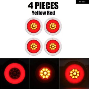 4インチ ラウンド LED テールライト 12V 24V トラックトレーラーブレーキストップライトリバースシグナルランプステンレス DRL LED ターン テールライト - 4pcs Red Yellow