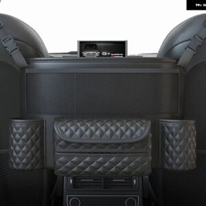 レザーカーシート ミドルハンガー収納バッグ高級オートハンドバッグホルダー シート 間ティッシュウォーターカップポケット収納整理整頓 - black