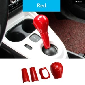カーギアレバー ハンド ブレーキレバー 装飾 ステッカー カーボンカバー スマート フォーツー フォーフォー 453 内装 - Gear-red