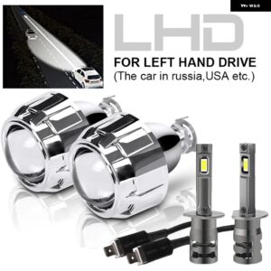 LED エンジェルアイ ヘッドライト プロジェクターレンズ 2.5インチ バイキセノン フルキット H1 LED 電球付き ホワイトリング LED HALO H4 H7 - 2xLHD No Halo