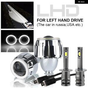LED エンジェルアイ ヘッドライト プロジェクターレンズ 2.5インチ バイキセノン フルキット H1 LED 電球付き ホワイトリング LED HALO H4 H7 - 2pcs LHD White Halo