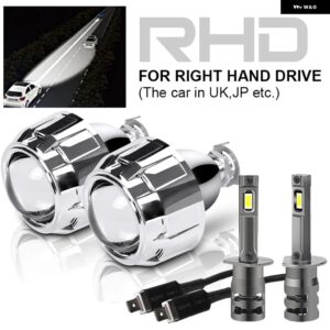 LED エンジェルアイ ヘッドライト プロジェクターレンズ 2.5インチ バイキセノン フルキット H1 LED 電球付き ホワイトリング LED HALO H4 H7 - 2xRHD No Halo