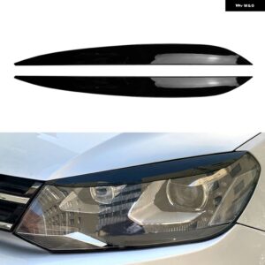 2個 フロント ヘッドライト まぶたトリムカバー VW トゥアレグ 2010-18 カーボン ABS プラスチック - Glossy Black