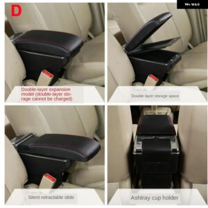 WULING CONFERO S アームレストアームレストボックス 中央収納ボックス カーアクセサリー USB LED ライト付き - D1 telescopic black