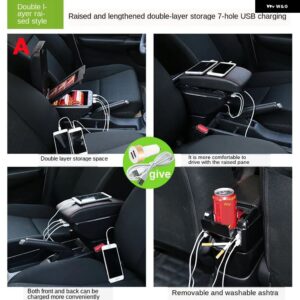 WULING CONFERO S アームレストアームレストボックス 中央収納ボックス カーアクセサリー USB LED ライト付き - A1 Black 7USB