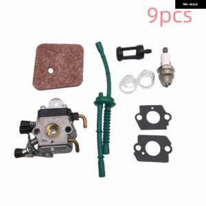 キャブレター 燃料ライン付き オイルバブルプライマーバルブ スパークプラグ 燃料フィルター キット STIHL FS38 FS45 FS46 FS55 FS74 FS75 FS76 FS80 - 9pcs