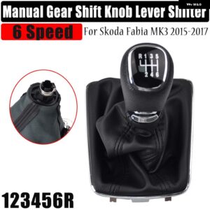 5/6スピード ギア シフト ノブハンドルシフター レバー 革 ブーツ カバー シュコダ ファビア MK3 2015 2016 2017 カーアクセサリー - 6 speed