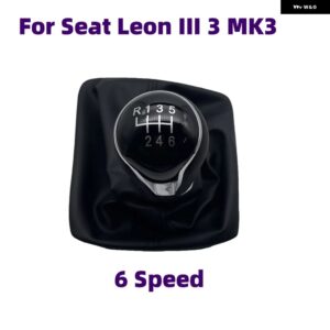 5/6スピード ギアスティック シフト ノブレベルレザー ブーツ 黒赤ライン セアト レオン III 3 MK3 2012-17 - 6 speed