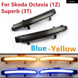 2個 LED バックミラー インジケーター ウインカーライト ダイナミックウィンカー シュコダ オクタヴィア 1Z : 01/09-06/13 - Blue-Yellow