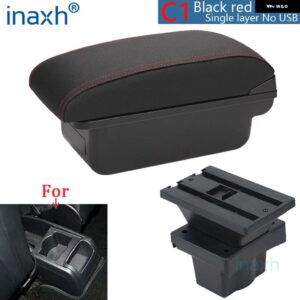 シュコダ オクタビア アームレスト ボックス シュコダ イエティ MK2 2005-2012 アームレスト 収納 ボックス カーアクセサリーレトロ インテリア パーツ USB - C1 Black red No USB