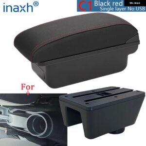 シートイビサ アームレスト ボックス シートイビサ6Jイビサ6L アームレスト 自動 収納 ボックス レトロパーツ インテリア カーアクセサリーアーム - C1 Black red No USB