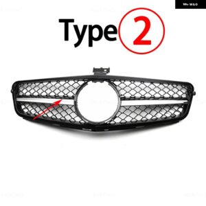 フロントバンパー グリル 黒 グリル ABS メルセデス W204 Cクラス セダン/サルーン C180 C200 C300 2007-2014 アクセサリー - Type 2