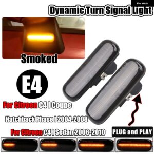 2個 シトロエン C4 I クーペ ハッチバック フェーズ I シトロエン C4 I セダン LED ダイナミックサイドミラー ウインカー ウィンカーライト - Dynamic Smoked
