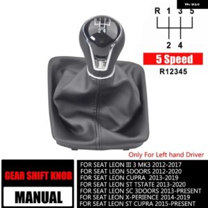 セアト レオン III 3 MK3 2012-17 5/6スピード マニュアル レザーカー ギア シフト ノブレバー GAITOR ブーツ カバー - 5 speed