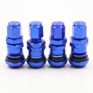 アルミ バルブ メタルホイール タイヤ バルブ ステムキャップ エアカバー 4個 ブルー レッド ブラック シルバー ゴールド グリーン パープル - Blue