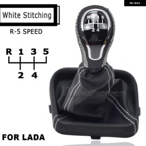 LADA VAZ 2113/2114/2115 マニュアル 5速 車スティック ギア シフト ノブレバーハンドボールレザーゲートル ブーツ 襟ケース - White