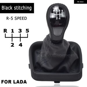 LADA VAZ 2113/2114/2115 マニュアル 5速 車スティック ギア シフト ノブレバーハンドボールレザーゲートル ブーツ 襟ケース - black