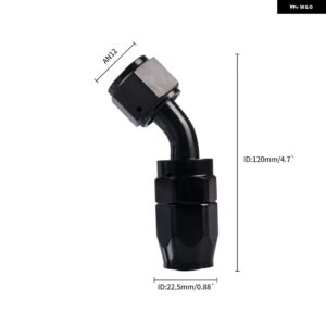 4/6/8/10/12 AN ホースエンド フィッティングアルミブラック AN 継手アダプタオイル燃料 パイプ 継手端 0/45/90/180 度 - 45AN12 BK-BK