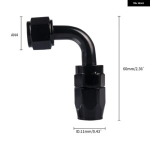4/6/8/10/12 AN ホースエンド フィッティングアルミブラック AN 継手アダプタオイル燃料 パイプ 継手端 0/45/90/180 度 - 90AN4 BK-BK