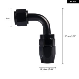 4/6/8/10/12 AN ホースエンド フィッティングアルミブラック AN 継手アダプタオイル燃料 パイプ 継手端 0/45/90/180 度 - 90AN8 BK-BK