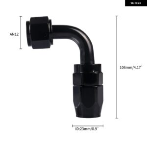 4/6/8/10/12 AN ホースエンド フィッティングアルミブラック AN 継手アダプタオイル燃料 パイプ 継手端 0/45/90/180 度 - 90AN12 BK-BK