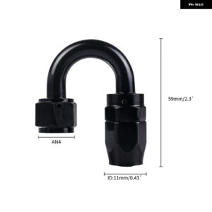 4/6/8/10/12 AN ホースエンド フィッティングアルミブラック AN 継手アダプタオイル燃料 パイプ 継手端 0/45/90/180 度 - 180AN4 BK-BK