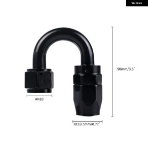 4/6/8/10/12 AN ホースエンド フィッティングアルミブラック AN 継手アダプタオイル燃料 パイプ 継手端 0/45/90/180 度 - 180AN10 BK-BK
