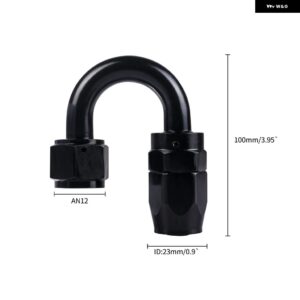 4/6/8/10/12 AN ホースエンド フィッティングアルミブラック AN 継手アダプタオイル燃料 パイプ 継手端 0/45/90/180 度 - 180AN12 BK-BK