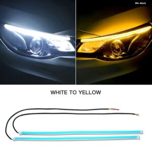 2個 LED DRL 車 デイタイム ランニングライト 柔軟な 防水 ストリップ自動 ヘッドライト 白ウィンカー黄色ブレーキフローライト