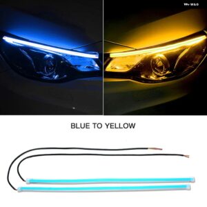2個 LED DRL 車 デイタイム ランニングライト 柔軟な 防水 ストリップ自動 ヘッドライト 白ウィンカー黄色ブレーキフローライト