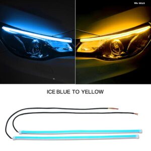 2個 LED DRL 車 デイタイム ランニングライト 柔軟な 防水 ストリップ自動 ヘッドライト 白ウィンカー黄色ブレーキフローライト