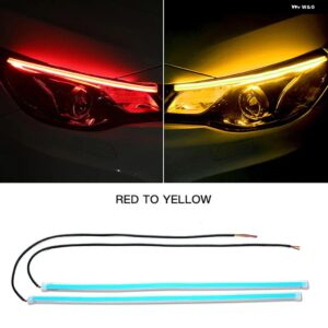 2個 LED DRL 車 デイタイム ランニングライト 柔軟な 防水 ストリップ自動 ヘッドライト 白ウィンカー黄色ブレーキフローライト