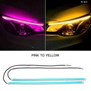 2個 LED DRL 車 デイタイム ランニングライト 柔軟な 防水 ストリップ自動 ヘッドライト 白ウィンカー黄色ブレーキフローライト