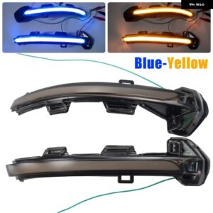 VW パサート B8 ARTEON 2015-19 2個 車ダイナミック LED ウィンカーライト バックミラー ウインカー インジケーター - Blue-Yellow