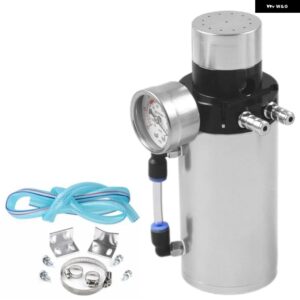 アルミ エンジン オイルキャッチタンク リザーバー ブリーザー缶+バキュームゲージ+ホースブルー/レッド/シルバー/ブラック - Silver