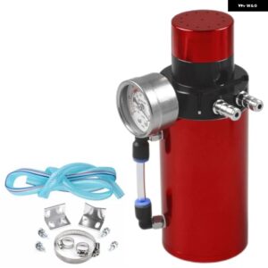 アルミ エンジン オイルキャッチタンク リザーバー ブリーザー缶+バキュームゲージ+ホースブルー/レッド/シルバー/ブラック - Red