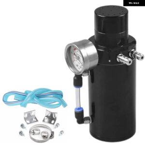 アルミ エンジン オイルキャッチタンク リザーバー ブリーザー缶+バキュームゲージ+ホースブルー/レッド/シルバー/ブラック - black