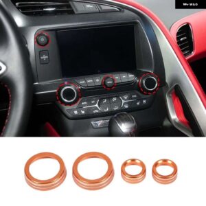 シボレー コルベット C7 2014-2019 アルミ 合金 シルバー/レッド カー エアコン ボリュームノブカバー カーアクセサリー - Orange