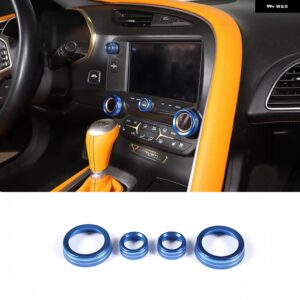 シボレー コルベット C7 2014-2019 アルミ 合金 シルバー/レッド カー エアコン ボリュームノブカバー カーアクセサリー - blue