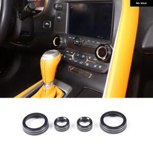シボレー コルベット C7 2014-2019 アルミ 合金 シルバー/レッド カー エアコン ボリュームノブカバー カーアクセサリー - black