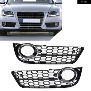 2個 フロント バンパー フォグランプ グリル ハニカムメッシュ グリル アウディ A5 2008 - 11 ブラック 車 外装 アクセサリー - Chrome Black