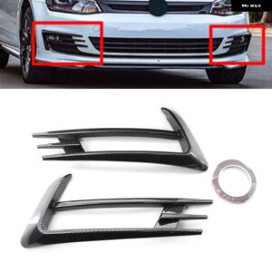 VW ゴルフ 7 MK7 2014 - 16 フロント バンパー フォグライト ランプ アイブロウ ウィンドナイフ グロスブラック ABS カーアクセサリー 2個 - Carbon fiber style