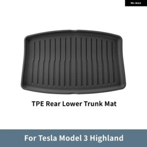 テスラ モデル3+ ハイランド フロント リア トランク マット TPE アンダー トランク 収納 全カバー カーゴライナー 汚れ防止 パッド - Lower Trunk Mat