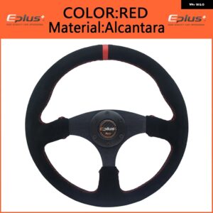 カー スタイリング スポーツ ステアリングホイール アルカンタ PVC 汎用 14インチ 350MM アルミ レトロモディファイド レッド イエロー - Alcantara RED