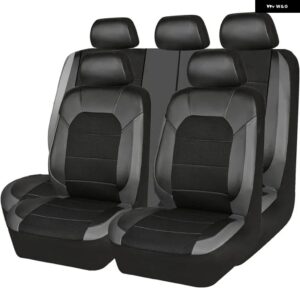 9点セット カーシートカバー 汎用 PUレザー カーシート クッション フロントリア シート フルプロテクション シート パッド 5人乗り車 トラック - black gray