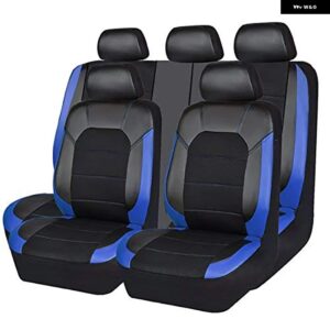 9点セット カーシートカバー 汎用 PUレザー カーシート クッション フロントリア シート フルプロテクション シート パッド 5人乗り車 トラック - Black blue