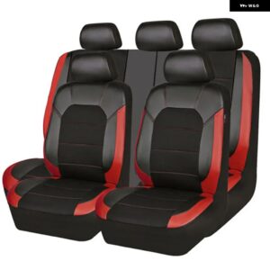9点セット カーシートカバー 汎用 PUレザー カーシート クッション フロントリア シート フルプロテクション シート パッド 5人乗り車 トラック - Black Red