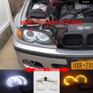 ホワイト LED ヘッドライト エンジェル デーモン アイズ キット エンジェル アイズ ライト BMW 3シリーズ E46 セダン ツーリング ワゴン クーペ コンパクト - 3. With Lens W Y