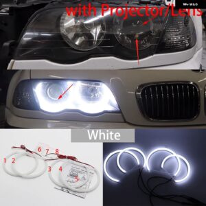 ホワイト LED ヘッドライト エンジェル デーモン アイズ キット エンジェル アイズ ライト BMW 3シリーズ E46 セダン ツーリング ワゴン クーペ コンパクト - 4. With Lens W